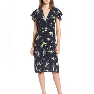 LEWIT FLORAL Print 100% Silk V-NECK Dress LW369734MI SZ 8